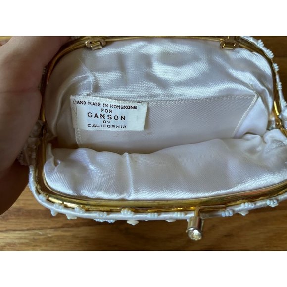 Vintage Off-White Beaded, Sequin + Silk Purse with Gold Chain Made in Hong Kong - Picture 3 of 3